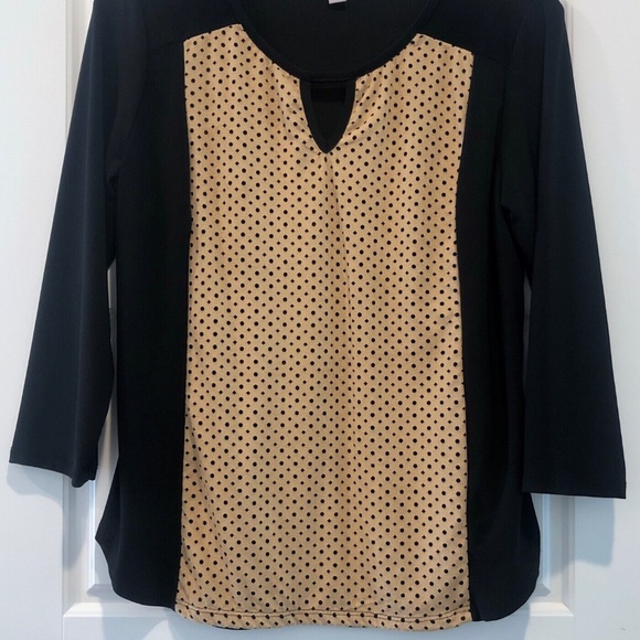 Women's cb Established 1962 Black/Tan Keyhole 3/4 Sleeve Top Size PL - Picture 2 of 7